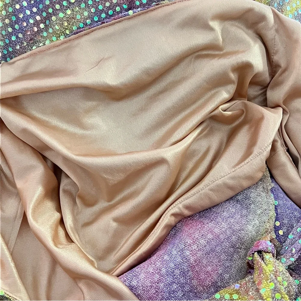 Asymmetrical Pink+Yellow Swirl One Shoulder Disco-Inspired Prom/Party Maxi Dress - Picture 8 of 8